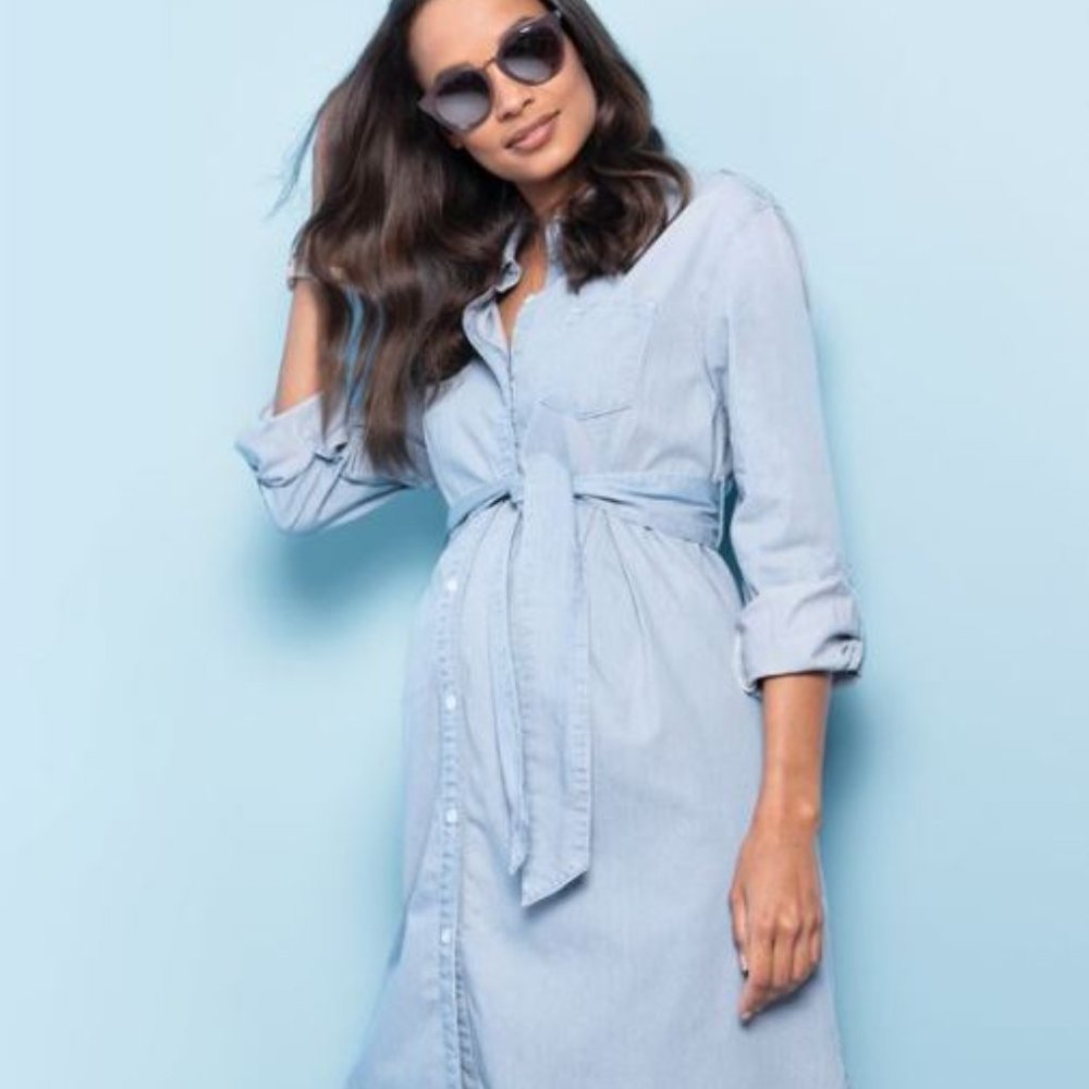 NWT Seraphine Cotton Chambray Belted Maternity Tunic Size 6